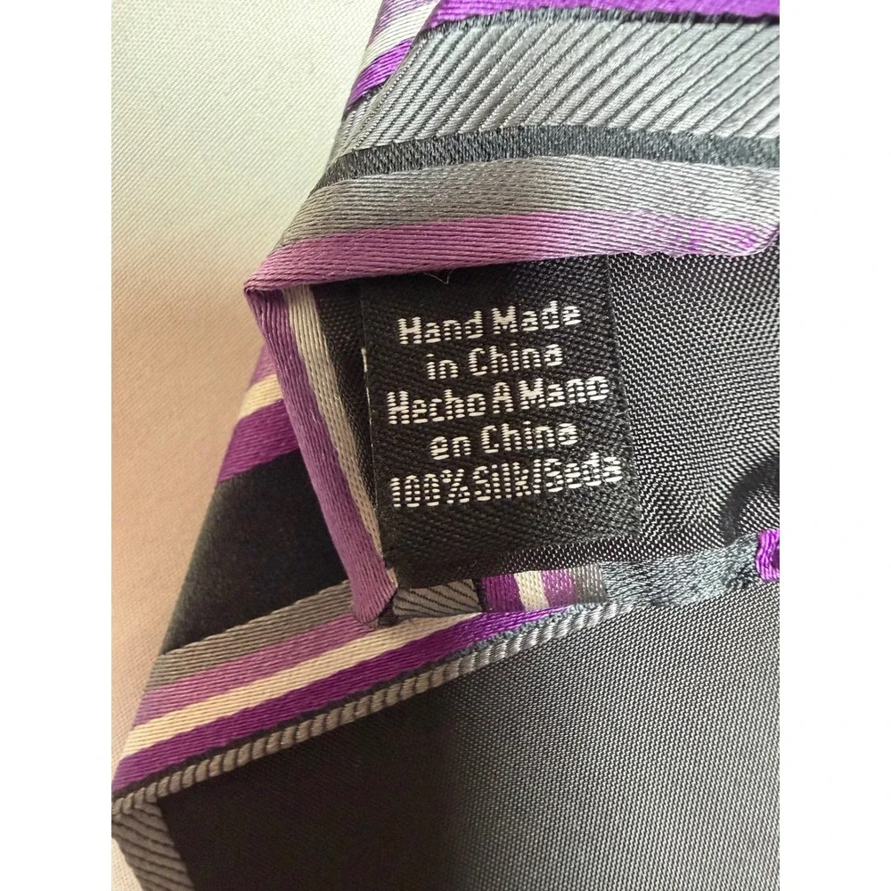 Stafford Performance Mens Silk Tie Violet Grey Black Striped Stain Resistant NEW